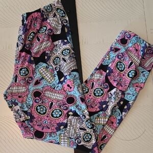 Colorful Sugar Skull Print Leggings One Size